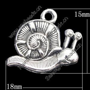 Pendant, Zinc Alloy Jewelry Findings, Snail 18x15mm, Sold by Bag  