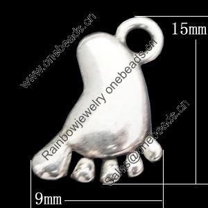 Pendant, Zinc Alloy Jewelry Findings, Foot 9x15mm, Sold by Bag  