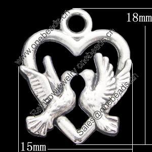 Pendant, Zinc Alloy Jewelry Findings, Heart 15x18mm, Sold by Bag  
