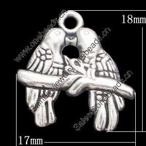 Pendant, Zinc Alloy Jewelry Findings, Bird 17x18mm, Sold by Bag  