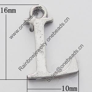 Pendant, Zinc Alloy Jewelry Findings, Letter 10x16mm, Sold by Bag  