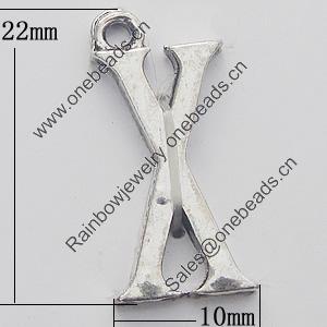 Pendant, Zinc Alloy Jewelry Findings, Letter 10x22mm, Sold by Bag  