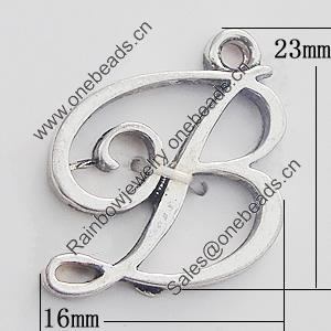 Pendant, Zinc Alloy Jewelry Findings, Letter 16x23mm, Sold by Bag  