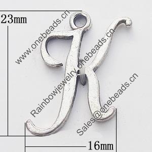 Pendant, Zinc Alloy Jewelry Findings, Letter 16x23mm, Sold by Bag  