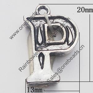 Pendant, Zinc Alloy Jewelry Findings, Letter 13x20mm, Sold by Bag  