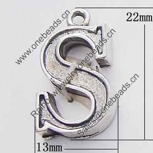 Pendant, Zinc Alloy Jewelry Findings, Letter 13x22mm, Sold by Bag  