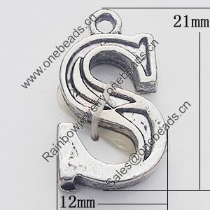 Pendant, Zinc Alloy Jewelry Findings, Letter 12x21mm, Sold by Bag  