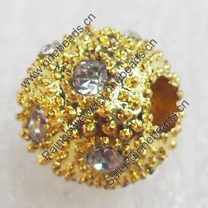 Zinc Alloy with Rhinestone Beads，12mm，Sold by PC  
