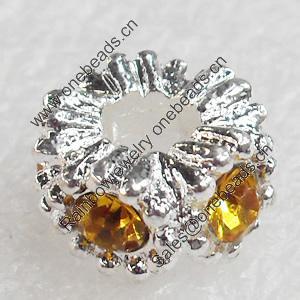 Zinc Alloy with Rhinestone Beads，12x5mm，Hole:5mm, Sold by PC  