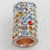 Zinc Alloy with Rhinestone Beads，Tube, 11x19mm，Hole:7mm, Sold by PC  