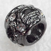 Zinc Alloy with Rhinestone Beads，8x10mm，Hole:4mm, Sold by PC  