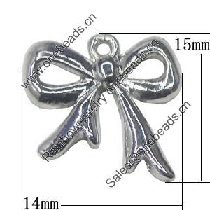 Pendant, Zinc Alloy Jewelry Findings, Bowknot 14x15mm, Sold by Bag  