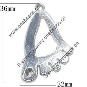Pendant, Zinc Alloy Jewelry Findings, Foot 22x36mm, Sold by Bag  