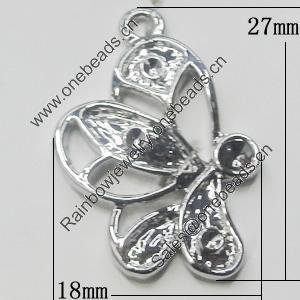 Pendant, Zinc Alloy Jewelry Findings, Butterfly 18x27mm, Sold by Bag  