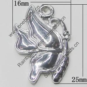 Pendant, Zinc Alloy Jewelry Findings, Butterfly 16x25mm, Sold by Bag  