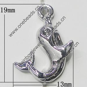 Pendant, Zinc Alloy Jewelry Findings, Dolphin 13x19mm, Sold by Bag  