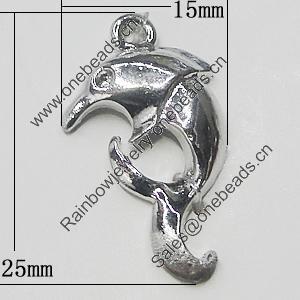 Pendant, Zinc Alloy Jewelry Findings, Dolphin 15x25mm, Sold by Bag  