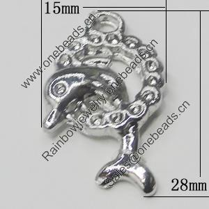 Pendant, Zinc Alloy Jewelry Findings, Dolphin 15x28mm, Sold by Bag  