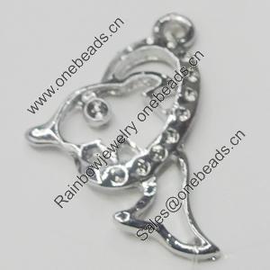 Pendant, Zinc Alloy Jewelry Findings, Dolphin 16x26mm, Sold by Bag  