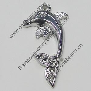 Pendant, Zinc Alloy Jewelry Findings, Dolphin 17x33mm, Sold by Bag  