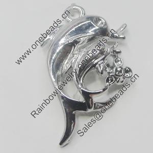 Pendant, Zinc Alloy Jewelry Findings, Dolphin 20x33mm, Sold by Bag  