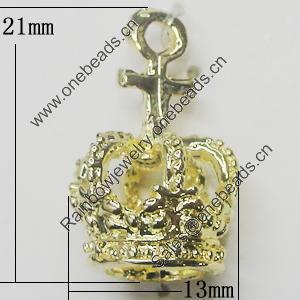 Pendant, Zinc Alloy Jewelry Findings, Crown 13x21mm, Sold by Bag  