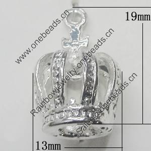 Pendant, Zinc Alloy Jewelry Findings, Crown 13x19mm, Sold by Bag  