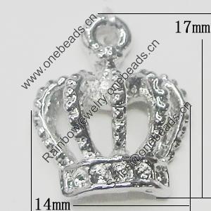 Pendant Setting Zinc Alloy Jewelry Findings, Crown 14x17mm, Sold by Bag  