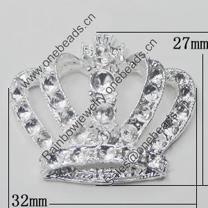 Pendant Setting Zinc Alloy Jewelry Findings, Crown 32x27mm, Sold by Bag  