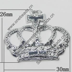 Pendant, Zinc Alloy Jewelry Findings, Crown 30x26mm, Sold by Bag  