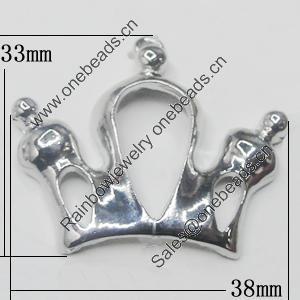 Pendant, Zinc Alloy Jewelry Findings, Crown 38x33mm, Sold by Bag  