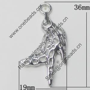 Pendant, Zinc Alloy Jewelry Findings, Bird 19x36mm, Sold by Bag  