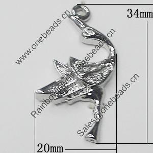 Pendant, Zinc Alloy Jewelry Findings, Bird 20x34mm, Sold by Bag  