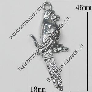 Pendant, Zinc Alloy Jewelry Findings, Bird 18x45mm, Sold by Bag  