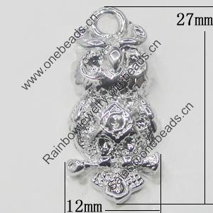 Pendant, Zinc Alloy Jewelry Findings, Bird 12x27mm, Sold by Bag  