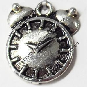 Pendant, Zinc Alloy Jewelry Findings, Clock，17x20mm, Sold by Bag  