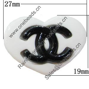 Resin Cabochons, No-Hole Jewelry findings, Heart 19x27mm, Sold by Bag  