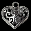 Hollow Bali Pendant Zinc Alloy Jewelry Findings, Heart, 19x22mm, Sold by Bag  
