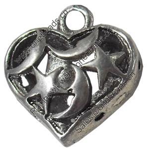 Hollow Bali Pendant Zinc Alloy Jewelry Findings, Heart, 19x21mm, Sold by Bag  