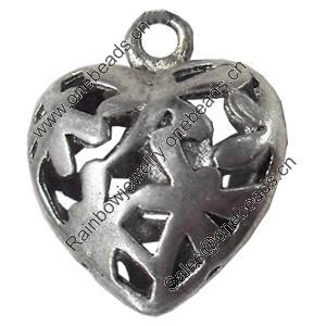 Hollow Bali Pendant Zinc Alloy Jewelry Findings, Heart, 15x19mm, Sold by Bag  