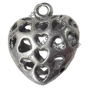 Hollow Bali Pendant Zinc Alloy Jewelry Findings, Heart, 15x19mm, Sold by Bag  