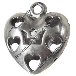 Hollow Bali Pendant Zinc Alloy Jewelry Findings, Heart, 20x23mm, Sold by Bag  