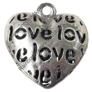 Hollow Bali Pendant Zinc Alloy Jewelry Findings, Heart, 20x22mm, Sold by Bag  