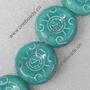 Ceramics Beads, Flat Round 24mm, Sold by Bag  