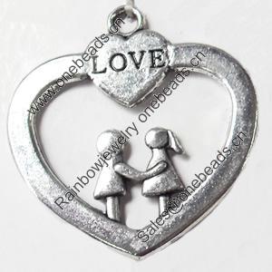 Pendant, Zinc Alloy Jewelry Findings, Heart, 34x35mm, Sold by Bag  