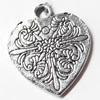 Pendant, Zinc Alloy Jewelry Findings, Heart, 21x25mm, Sold by Bag  