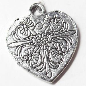 Pendant, Zinc Alloy Jewelry Findings, Heart, 21x25mm, Sold by Bag  