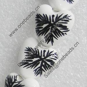 Printing Ceramics Beads, Heart 15x15mm, Sold by Bag  