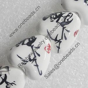 Printing Ceramics Beads, Heart 15x15mm, Sold by Bag  