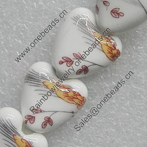 Printing Ceramics Beads, Heart 15x15mm, Sold by Bag  